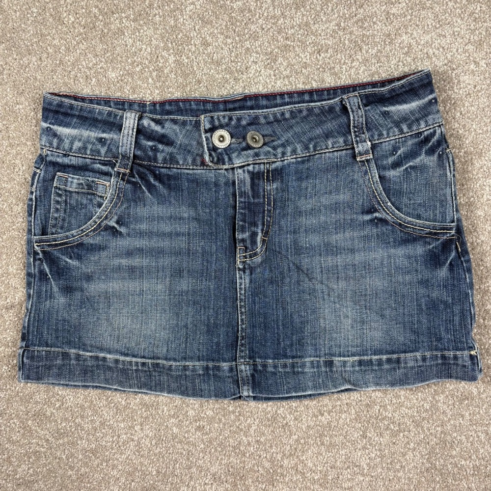 American Eagle Denim Mini Skirt Womens 8 Medium Wash Y2K Low Rise Micro Mini